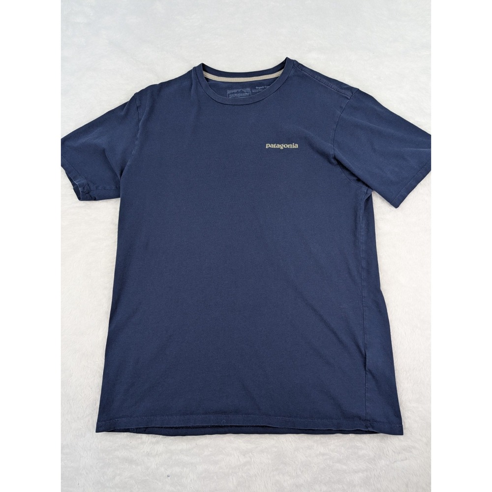 Patagonia Flying Fish T Shirt Men's S Blue Short Sleeve Trident Organic Cotton